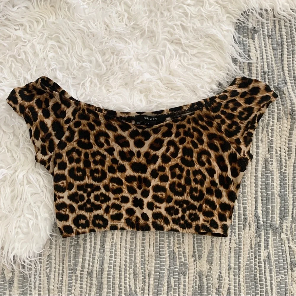 Leopard Print Off the Shoulder Crop Top - Picture 1 of 4